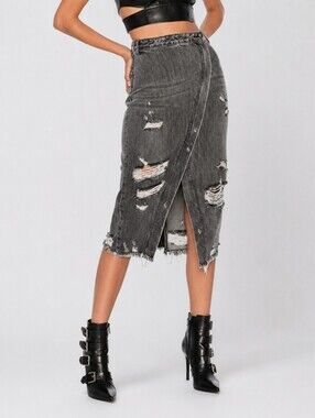 One Teaspoon Distressed Denim Wrap Skirt Deconstructed Grunge Y2K 25
